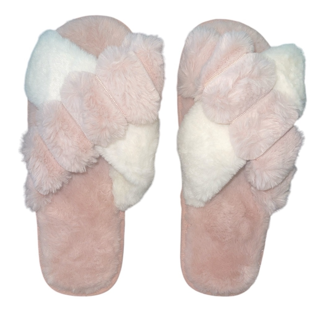 Cozy Women's Fuzzy Slippers - Pink and White Size 9 NWT